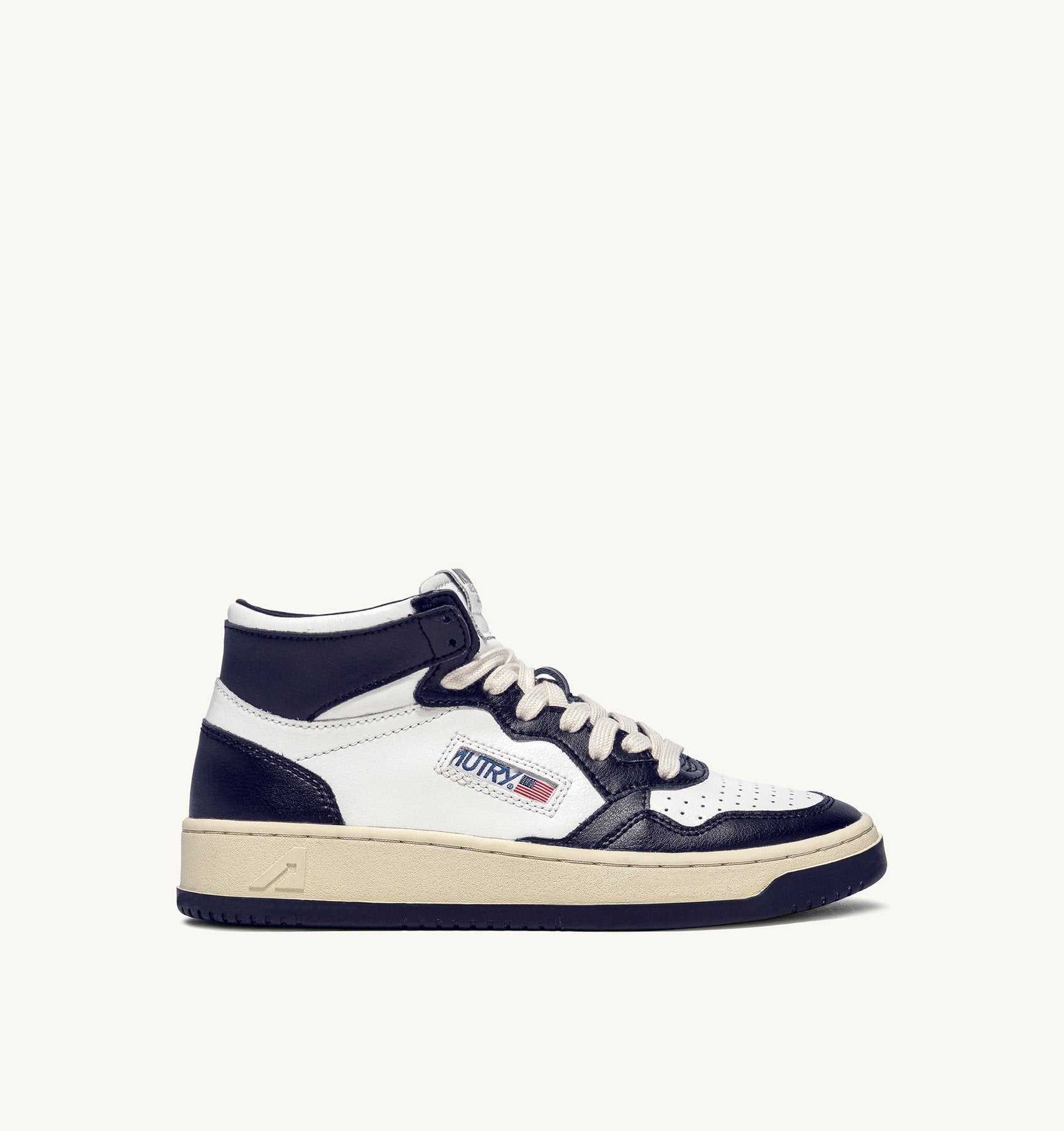 AUTRY - MEDALIST MID BICOLOR SNEAKERS IN WHITE AND BLUE LEATHER (Women) - ASTOREHERE