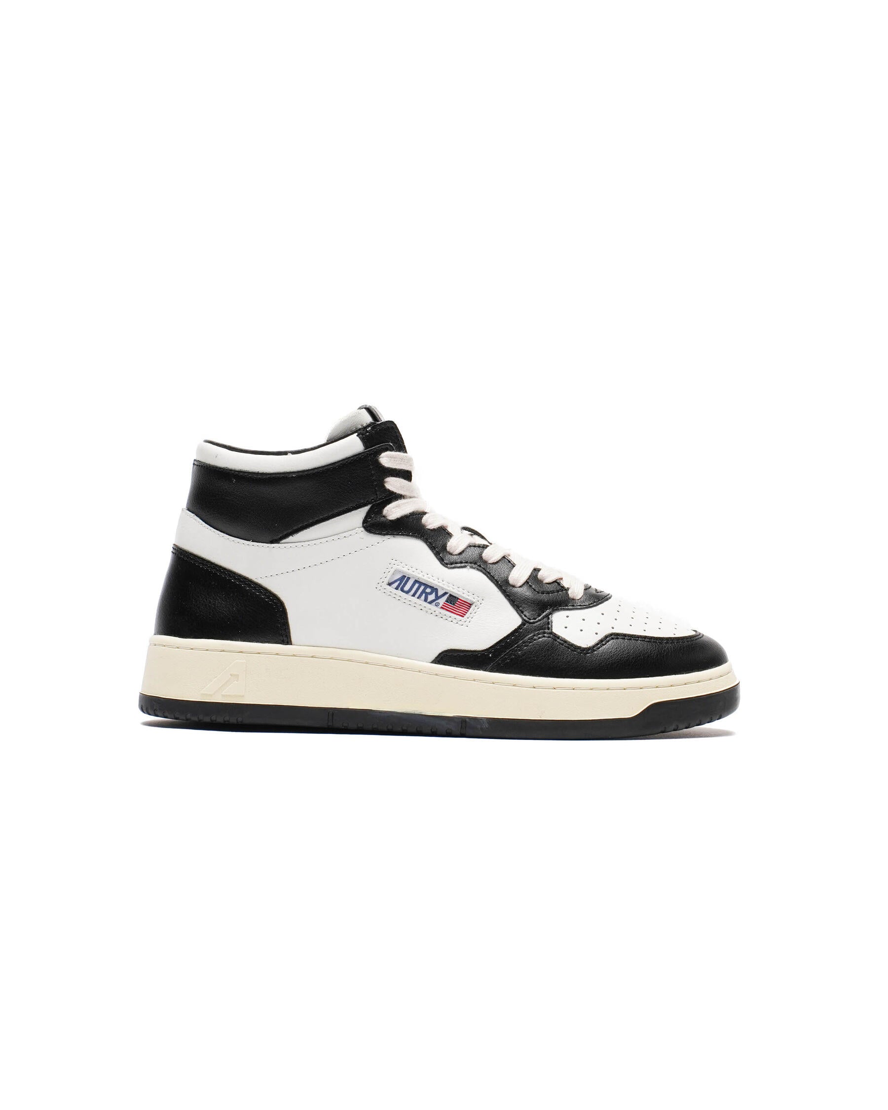 AUTRY - MEDALIST MID BICOLOR SNEAKERS IN WHITE AND BLACK LEATHER (Men) - ASTOREHERE
