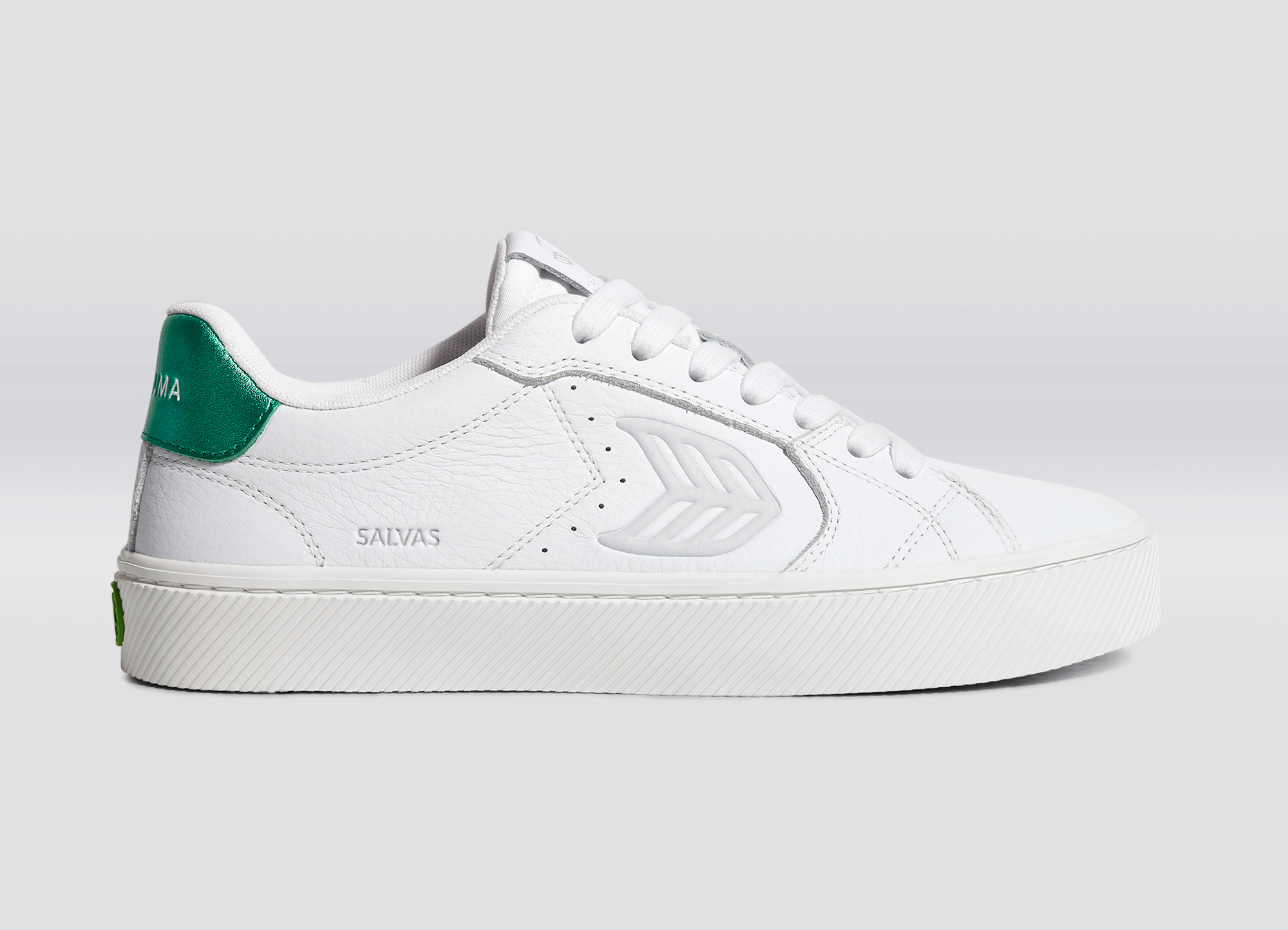 Cariuma - SALVAS White Premium Leather Ice Logo Metallic Green Sneaker (Women) - ASTOREHERE