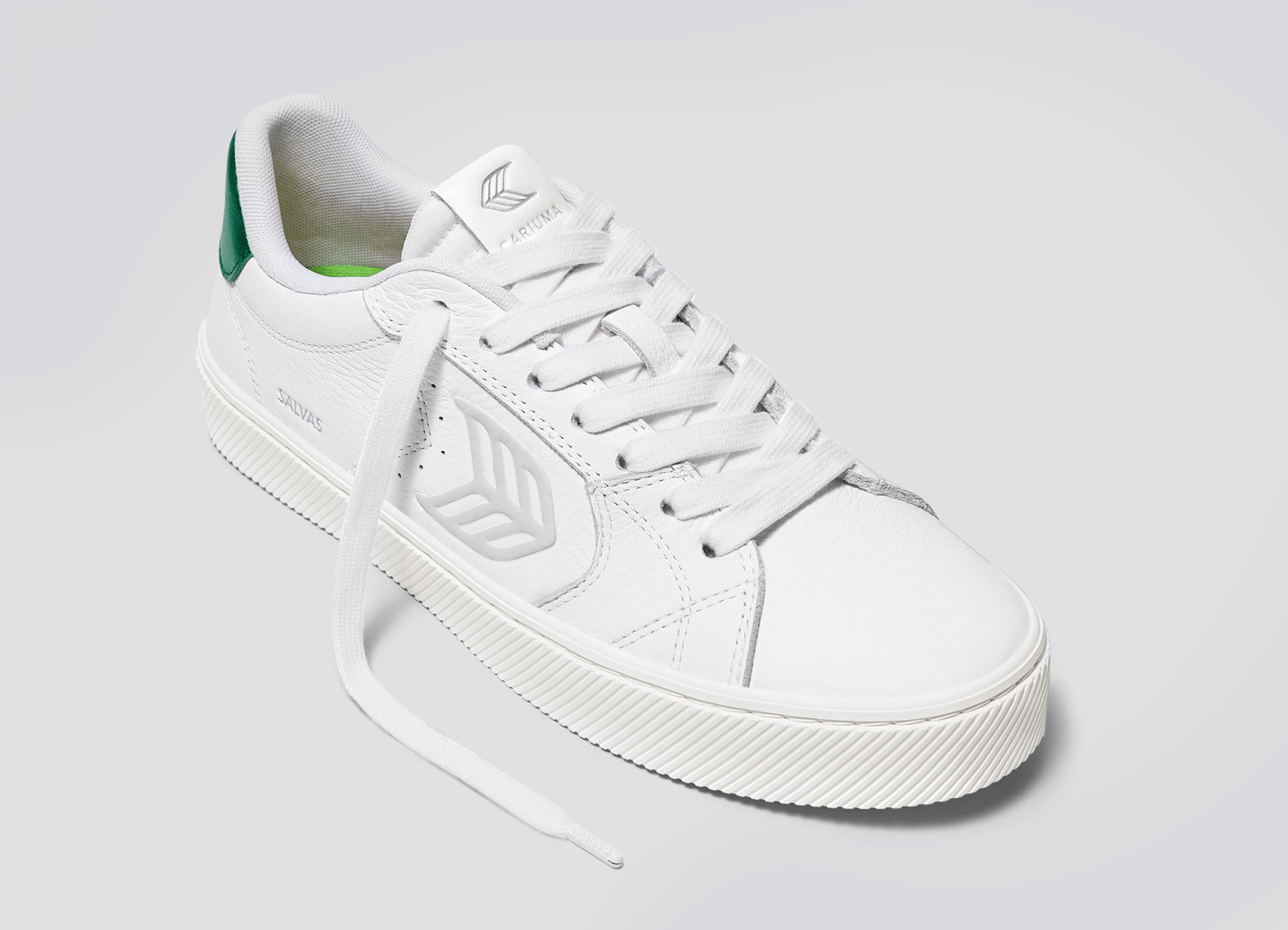 Cariuma - SALVAS White Premium Leather Ice Logo Metallic Green Sneaker (Women) - ASTOREHERE