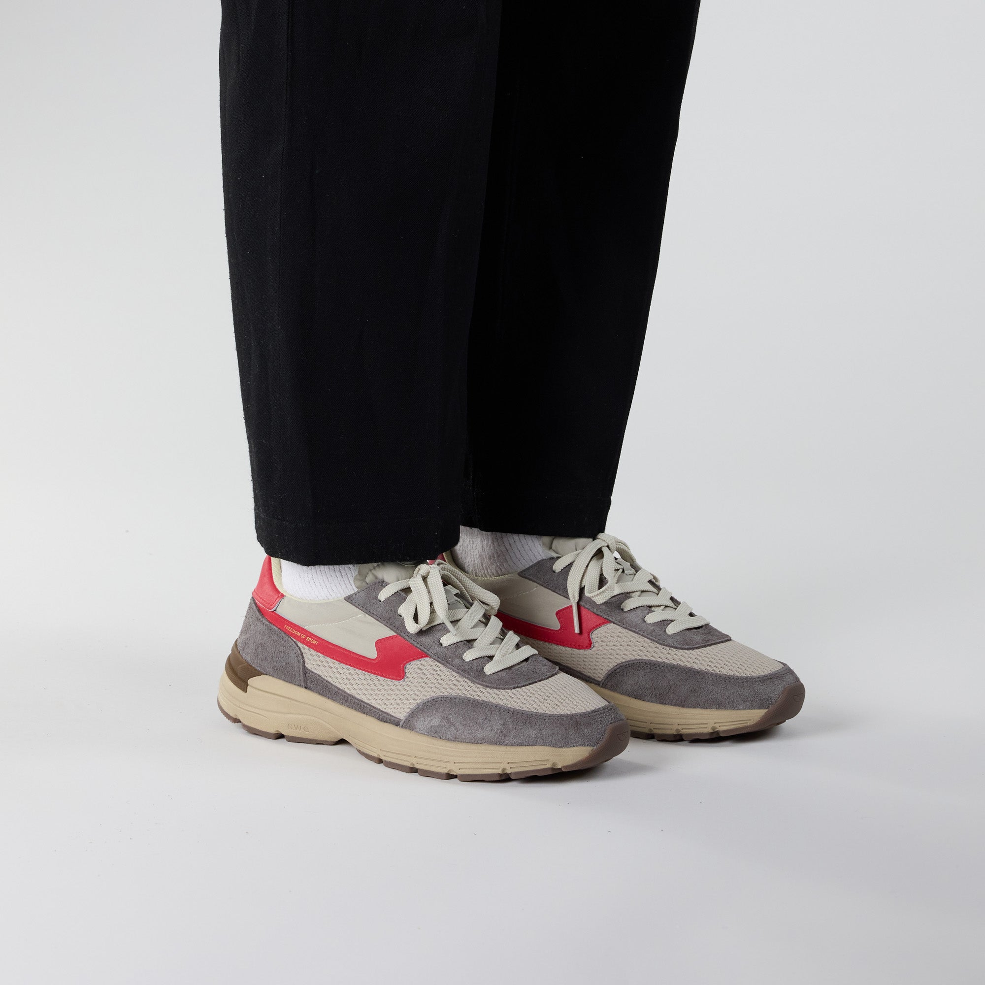 S.W.C - Osier S-Strike Geo-Merged II Suede Sneaker (Grey Red