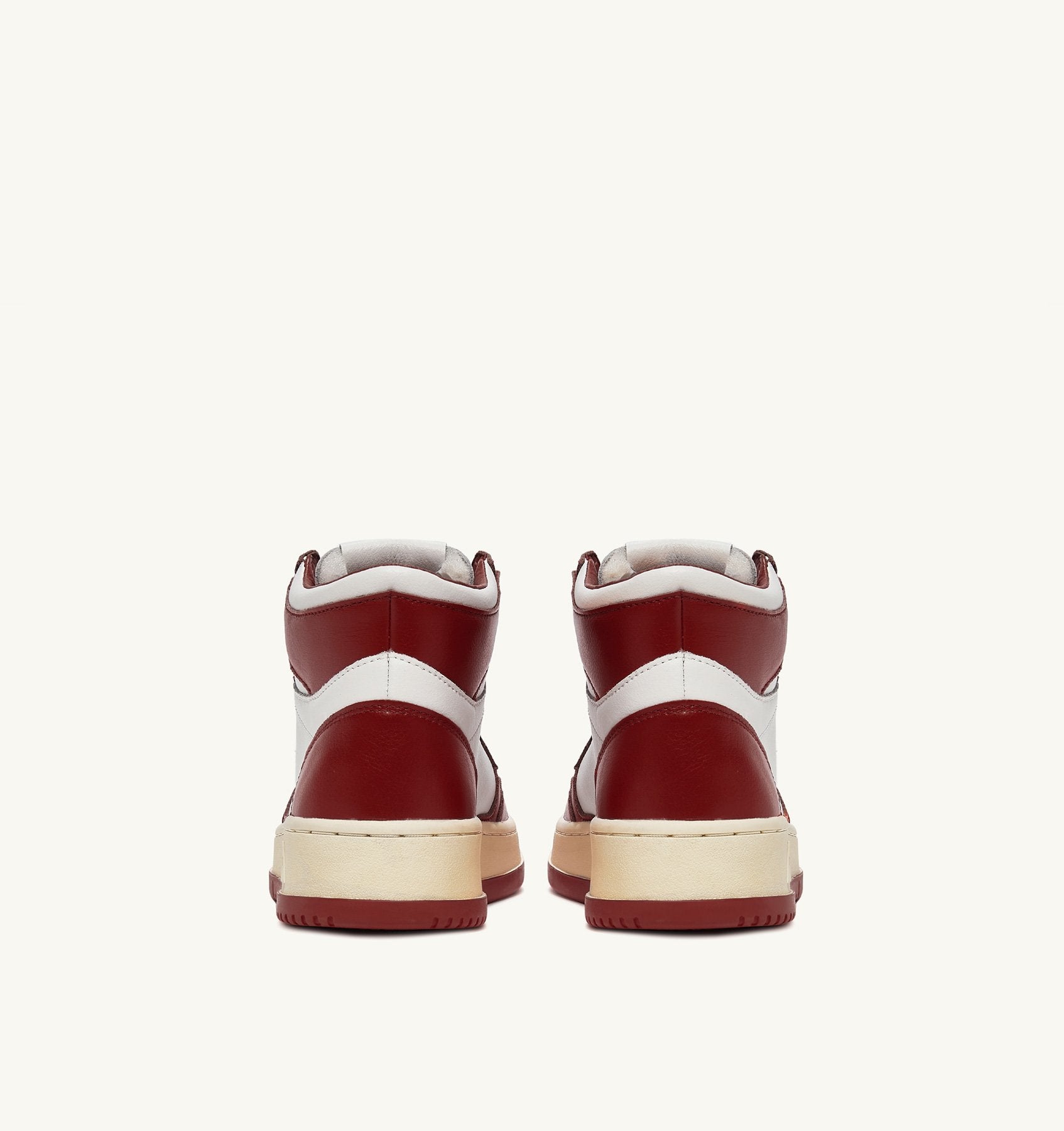 AUTRY - MEDALIST MID BICOLOR SNEAKERS IN WHITE AND SYRAH LEATHER (Women) - ASTOREHERE
