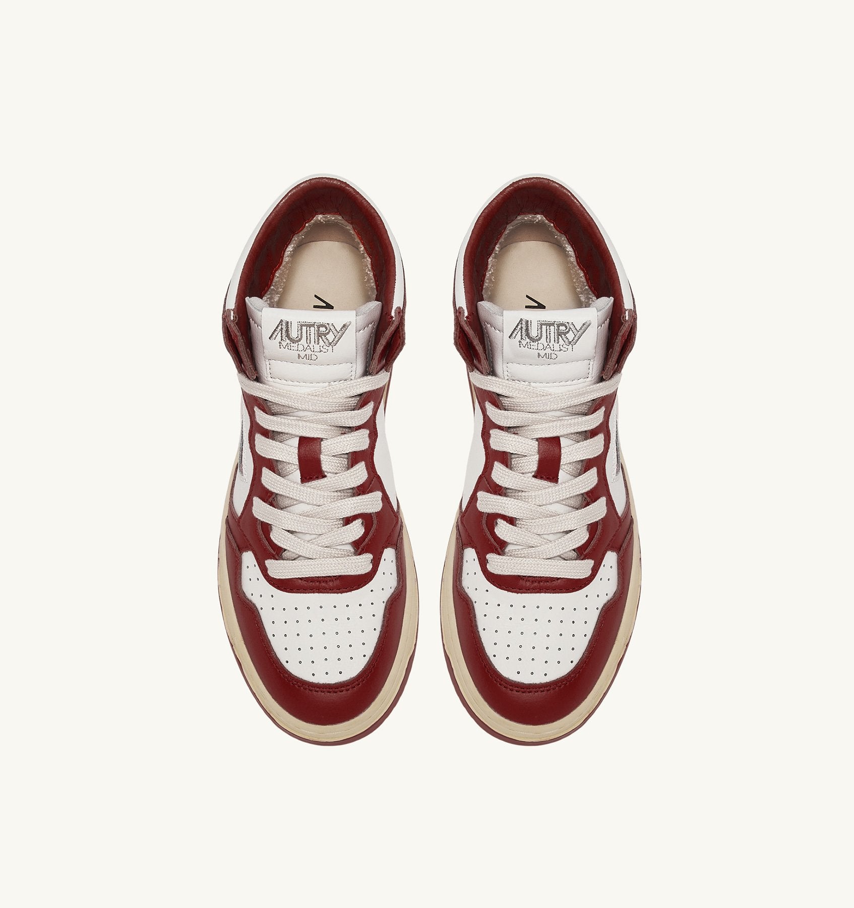 AUTRY - MEDALIST MID BICOLOR SNEAKERS IN WHITE AND SYRAH LEATHER (Women) - ASTOREHERE