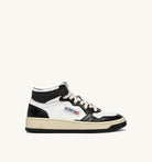 AUTRY - MEDALIST MID BICOLOR SNEAKERS IN WHITE AND BLACK LEATHER (Women) - ASTOREHERE