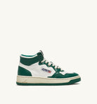 AUTRY - MEDALIST MID BICOLOR SNEAKERS IN WHITE AND GREEN LEATHER (Men) - ASTOREHERE