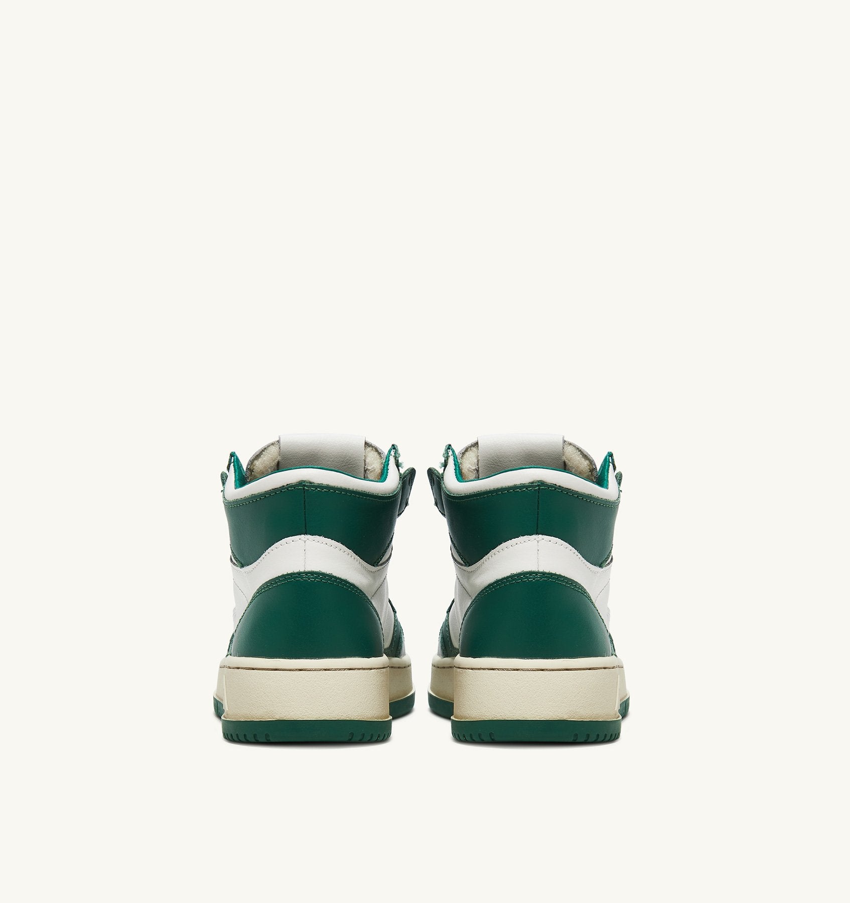 AUTRY - MEDALIST MID BICOLOR SNEAKERS IN WHITE AND GREEN LEATHER (Women) - ASTOREHERE